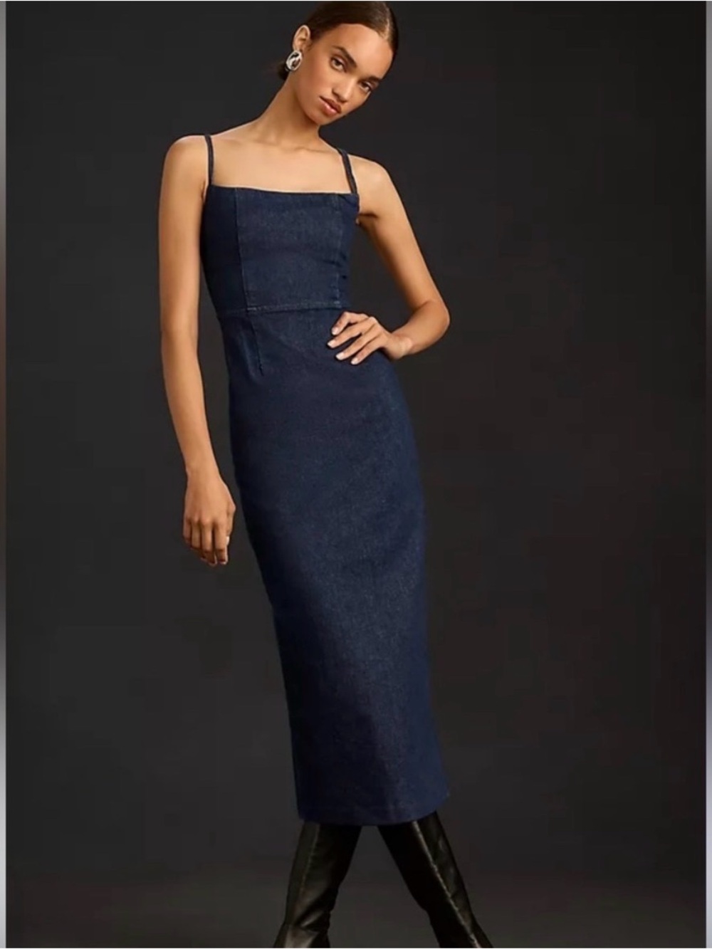 Reformation Slim Denim Midi Dress - Dark Blue